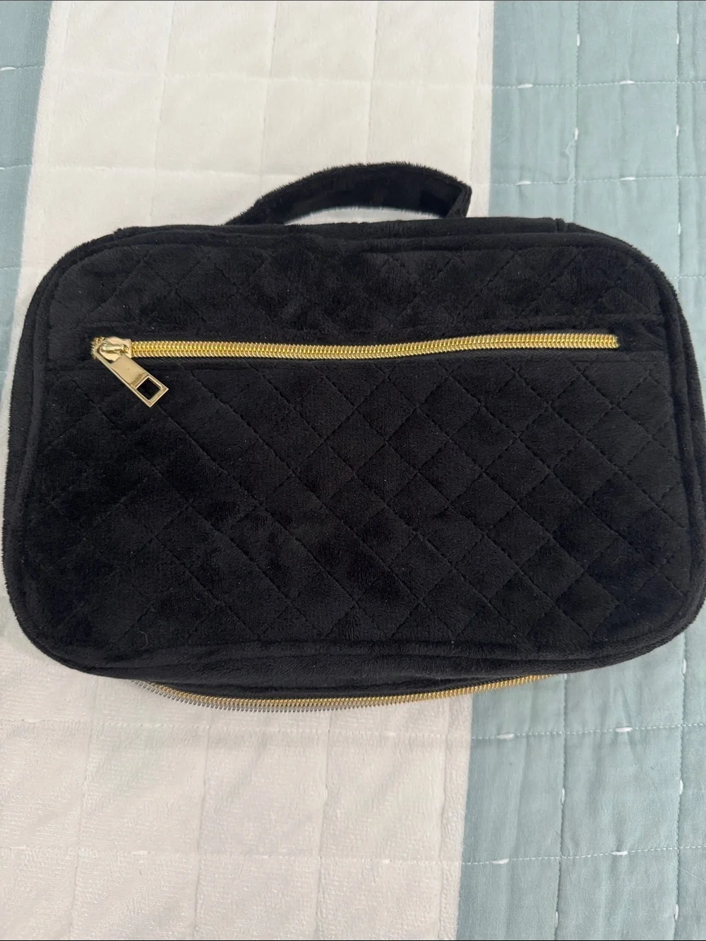 Quilted Black Jewelry Bag with Gold Zipper